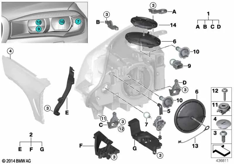 Left headlight repair kit and right. for BMW X5 F15, F85 X6 Series F16, F86 (OEM 63117381444). Genuine BMW