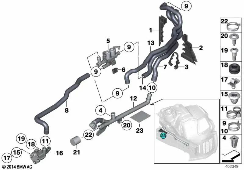 Tubo de retorno del refrigerante para BMW F07, F10, F11, F12, F13, F01, F02 (OEM 64509170339). Original BMW.