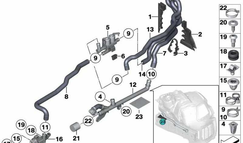 Manguera de agua calefacción (Vorlauf 1) OEM 64539119174 para BMW F07, F10, F11, F06, F12, F13, F01, F02, F04. Original BMW.