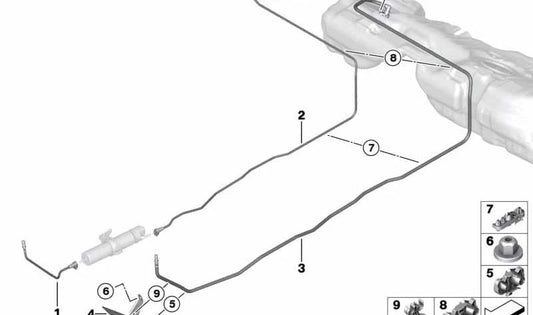 Conductor de retorno de combustible para BMW Serie 1 F20N, F21N Serie 2 F22, F23 (OEM 16127336279). Original BMW