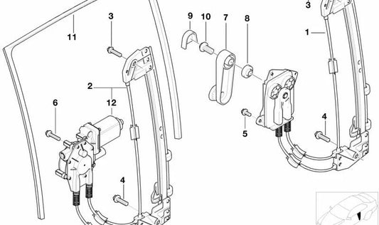 Guía de ventana trasera derecha para BMW E39 (OEM 51348193118). Original BMW.