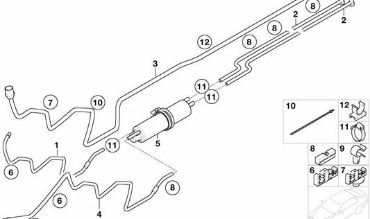 Tubería de suministro de combustible delantera para BMW E65, E66 (OEM 16127175215). Original BMW