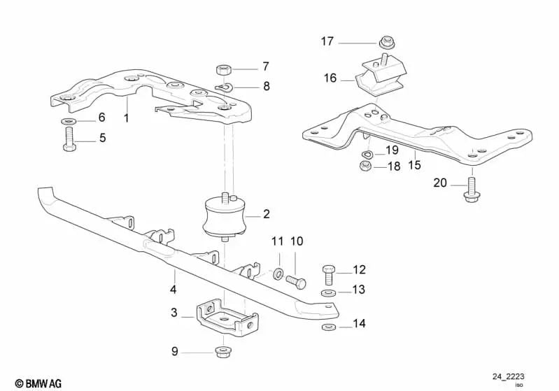 Soporte de caucho derecha para BMW Serie 3 E36, Serie 5 E34 (OEM 24701138428). Original BMW.