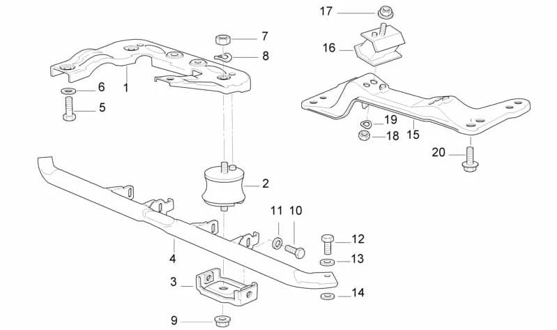 Left rubber bearing for BMW E36, E34 (OEM 24701138427). Original BMW