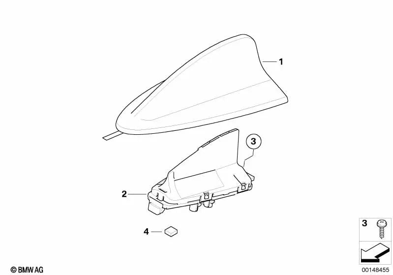 Carcasa vacía de antena de techo imprimada para BMW E91, E91N, E84 (OEM 65206955557). Original BMW