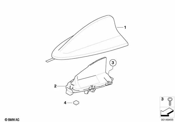 Carcasa vacía de antena de techo imprimada para BMW E91, E91N, E84 (OEM 65206955557). Original BMW