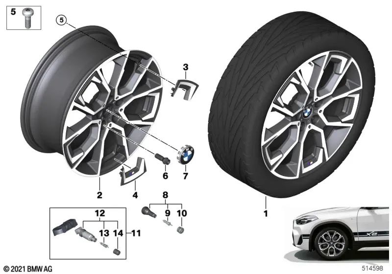 Llanta de aleación gris gunmetal para BMW X1 F48, F48N, X2 F39 (OEM 36105A177E7). Original BMW.