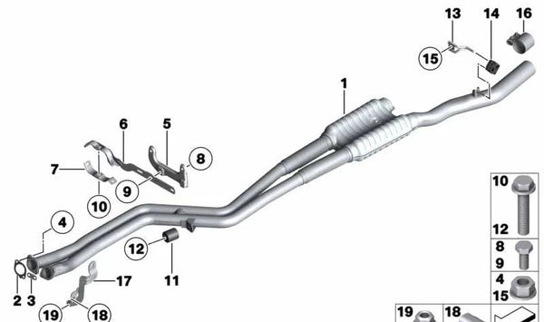 Soporte de escape OEM 18207578219 para BMW Serie 5 (F10, F11, F18) y Serie 7 (F01, F02). Original BMW.