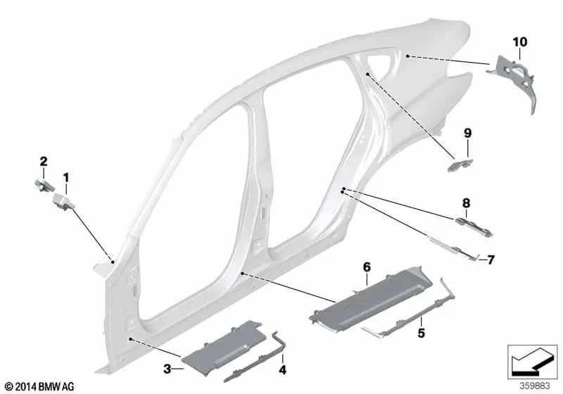 Pieza moldeada Pilar B exterior derecho para BMW F25, F26 (OEM 41007206210). Original BMW