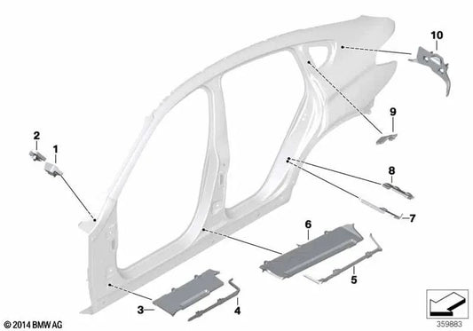 Pieza moldeada Pilar B exterior derecho para BMW F25, F26 (OEM 41007206210). Original BMW