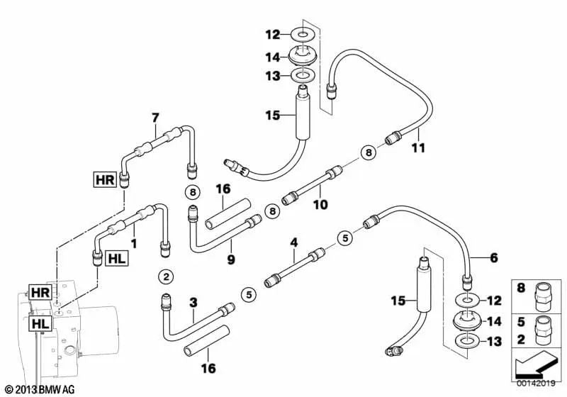 Tubería con manguera de protección para BMW Serie 5 E60, E61 (OEM 34326772568). Original BMW