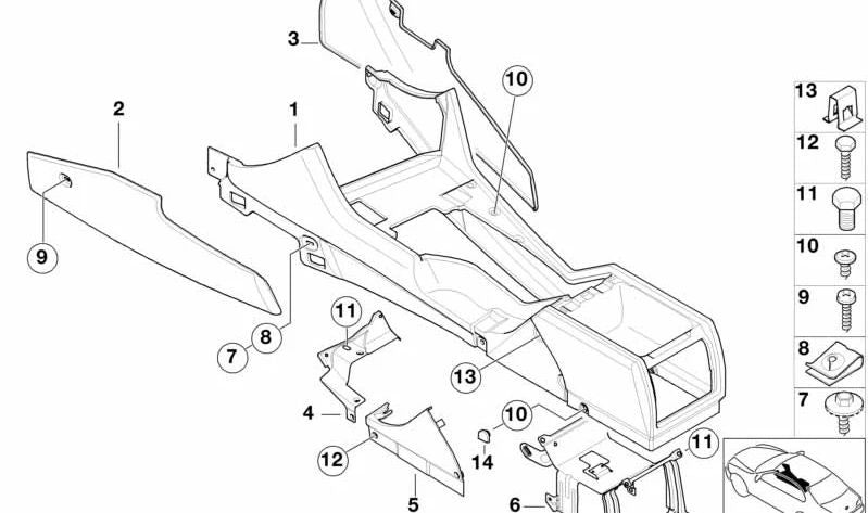 Revestimiento consola central delantera derecha para BMW E39 (OEM 51168200880). Original BMW