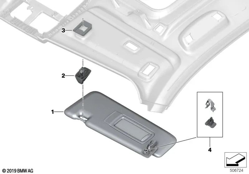 Rechte Alcantara-Sonnenblende für BMW X5 F95, G05, X7 G07 (OEM 51165A2DAA8). Original BMW.