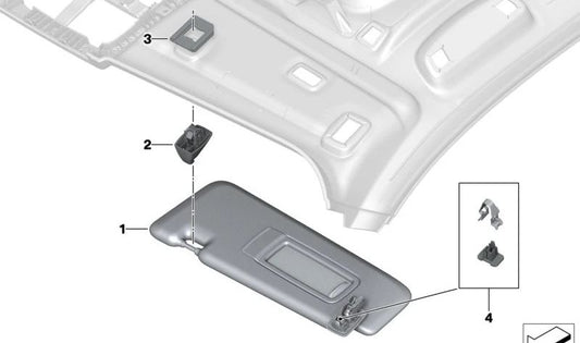 Rechte Sonnenblende für BMW X5 G05, G07 (OEM 51165A2BAC2). Original BMW.