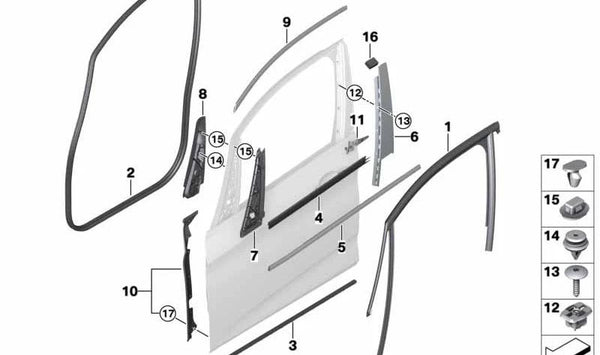 **Junta de estanqueidad pilar A derecha OEM 51767298832 para BMW F45, F46. Original BMW.**