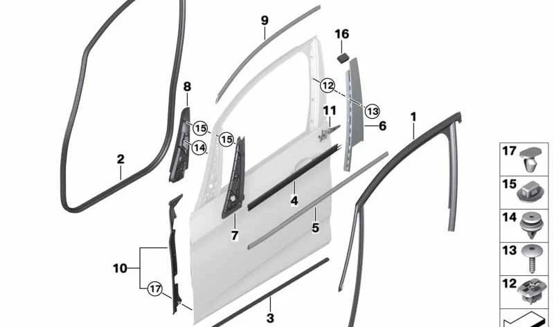 Fensterrahmenleiste der rechten Vordertür für BMW F46 (OEM 51337326164). Original BMW