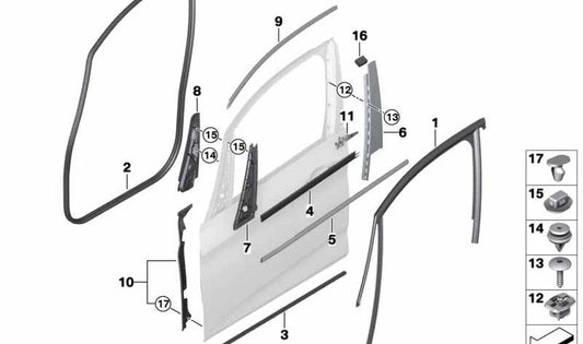 Stampo della finestra della porta anteriore destra per BMW F46 (OEM 51337326164). BMW originale