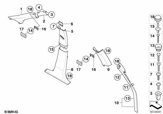 Cubierta A-Pilar izquierda para BMW X3 E83, E83N (OEM 51433449927). Original BMW.