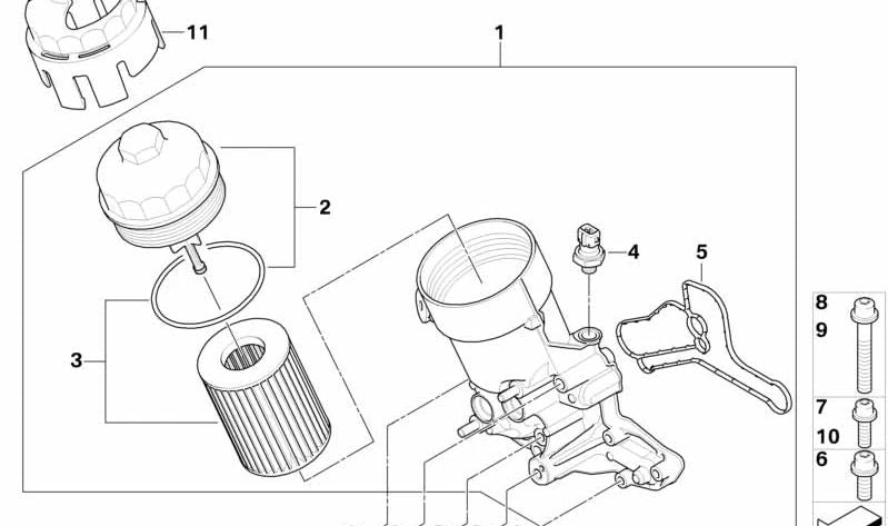 Tapa del filtro de aceite OEM 11427838009 para BMW E90, E92, E93. Original BMW