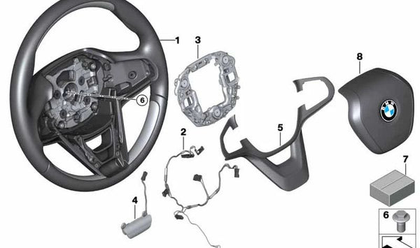 Volante de cuero y madera OEM 32309867121 para BMW G11, G12 (todos los modelos compatibles). Original BMW