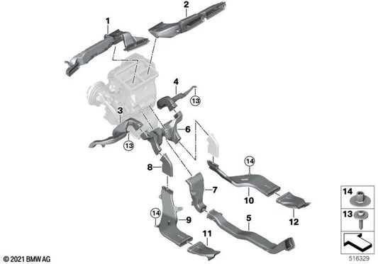 Canal de calefacción delantero derecho para el espacio trasero para BMW Serie 1 F40, F52, F70 y Serie 2 F44, F45, F46, U06, X1 F48, F49, U11, X2 F39, U10 y MINI F54, F55, F56, F60 (OEM 51477307882). Original BMW