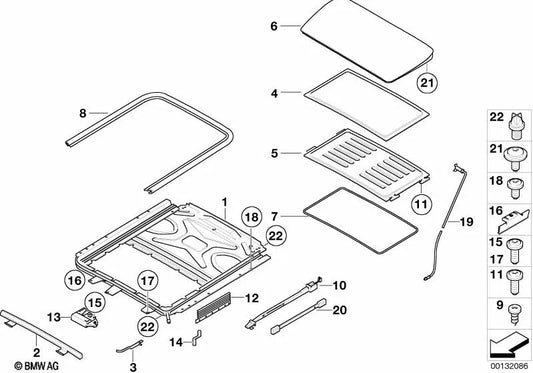 Unidad de transmisión techo corredizo para BMW E60, E60N, E65, E66 (OEM 67619137056). Original BMW.