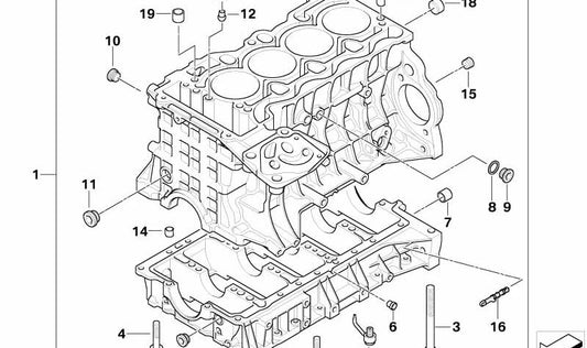 Cárter de cigüeñal con pistón para BMW Serie 1 E81, E82, E87N, E88, Serie 3 E90, E91, E92, E93, Serie 5 E60N, E61N (OEM 11112451632). Original BMW