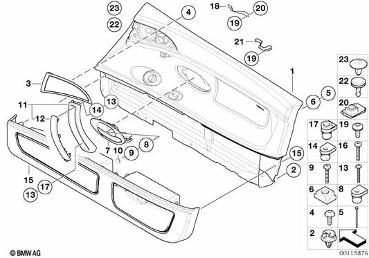 Left folding compartment trim for BMW E52 (OEM 51417004633). Original BMW