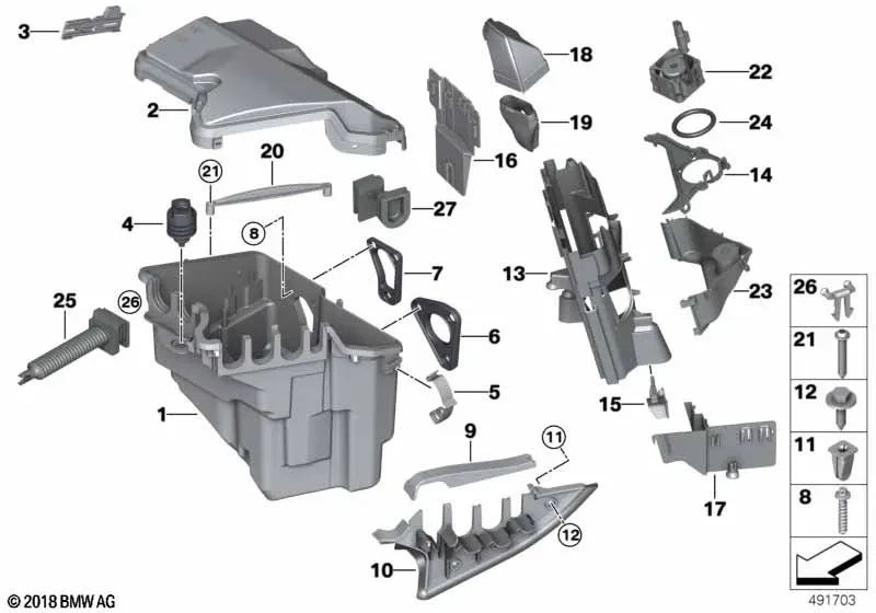 Soporte de sujeción para BMW X5 E70, F15, X6 E71, F16 (OEM 12907555103). Original BMW.