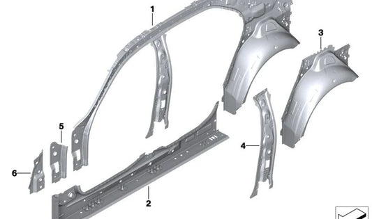 Cubierta de paso de rueda trasera derecha para BMW G70 (OEM 41215A37AD5). Original BMW