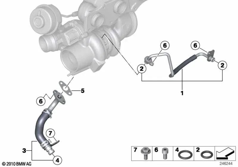 Oil Return Pipe for BMW F20, F21, F22, F23, F30, F31, F34, F35, F32, F33, F36, F07N, F10, F11, F18, E84, F25, F26, F15, F16, E89 (OEM 11428626653). Original BMW