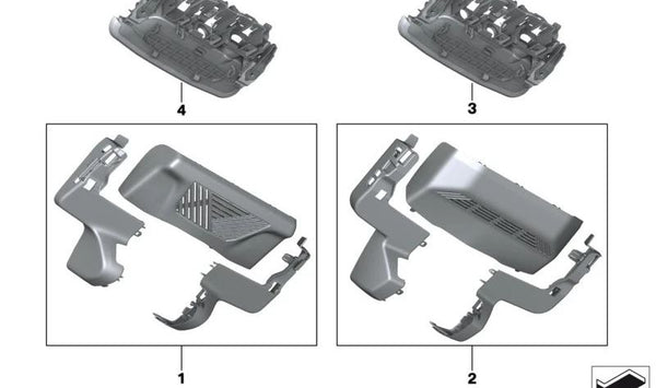 Juego de Cubiertas para Base de Espejo para BMW Serie 5 G60, G61, G90, Serie 7 G70, X1 U11, U12, X2 U10, XM G09 (OEM 51165A81E30). Original BMW