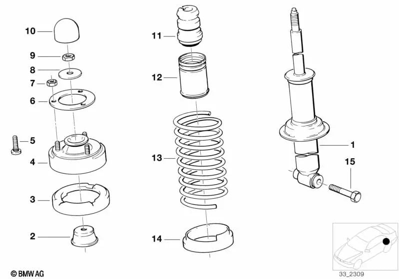 Resorte helicoidal para BMW Serie 5 E34 (OEM 33532226672). Original BMW