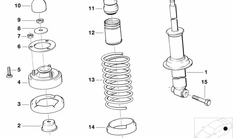 Muelle de suspensión trasero OEM 33532226671 para BMW E34. Original BMW.