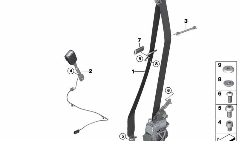 Corrente de segurança frontal OEM 72117402427 para BMW G11, G12. BMW original.