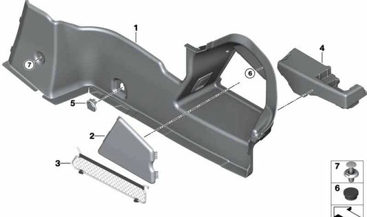 Revestimiento del maletero derecho para BMW Serie 8 F91, G14 (OEM 51477435262). Original BMW.