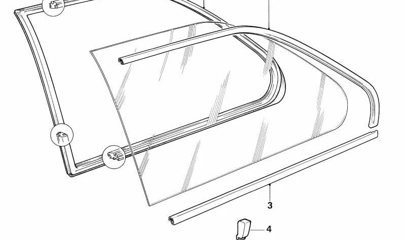 Junta de ventana trasera izquierda para BMW Serie 3 E30 (OEM 51361888325). Original BMW