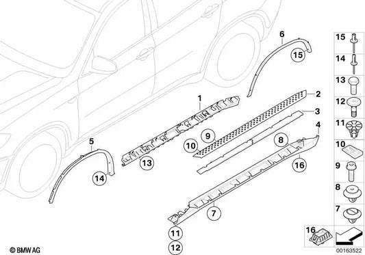 Pieza de soporte para faldón lateral derecho para BMW X6 E71, E72 (OEM 51777184422). Original BMW