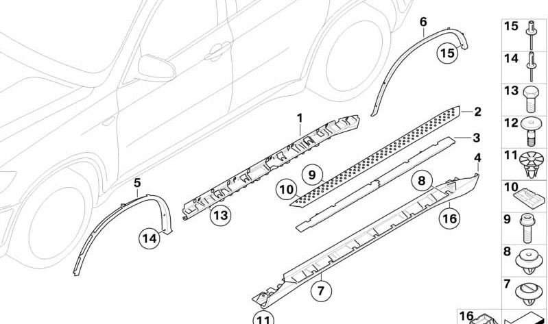 Left running board for BMW X6 E71, E72 (OEM 51777245741). Original BMW