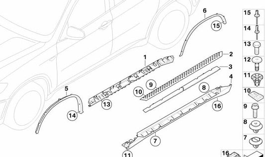 Estribo izquierdo para BMW X6 E71, E72 (OEM 51777245741). Original BMW