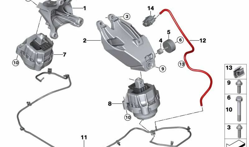 Soporte motor derecho para BMW Serie 3 G20, G21, Serie 4 G23 (OEM 22116860480). Original BMW