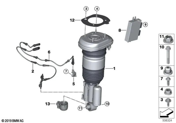 Amortiguador neumático trasero izquierdo para BMW Serie 6 G32N (OEM 37106885955). Original BMW