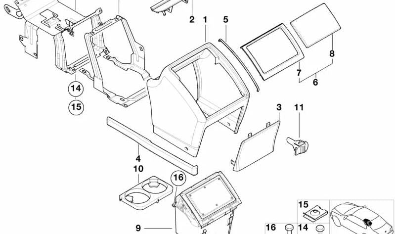 Revestimiento Consola Trasera Delantera para BMW Serie 5 E39 (OEM 51168230129). Original BMW.