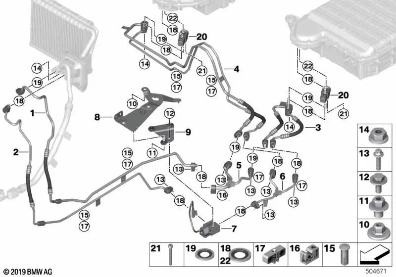 Underground pressure pipe for BMW G05 (OEM 64539354580). Original BMW.