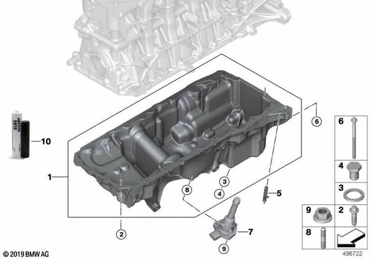 Cárter de aceite para BMW F97, F98 (OEM 11138053424). Original BMW.