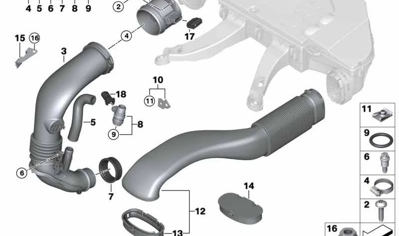 Tubo de admisión de aire OEM 13717808157 para BMW E70, E71. Original BMW.