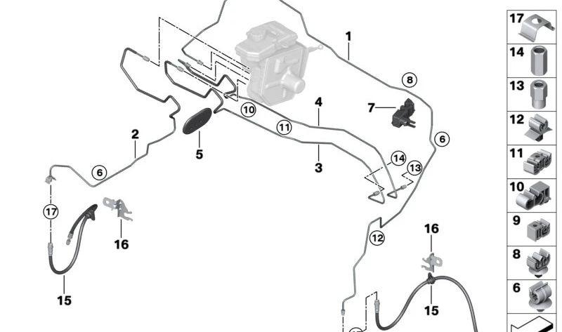 Latiguillo de freno delantero OEM 34326895343 para BMW X3 (G08), X3 xDrive (G08), X4 (G08), X4 M (G08). Original BMW