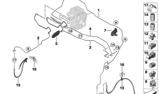 Latiguillo de freno delantero OEM 34326895343 para BMW X3 (G08), X3 xDrive (G08), X4 (G08), X4 M (G08). Original BMW