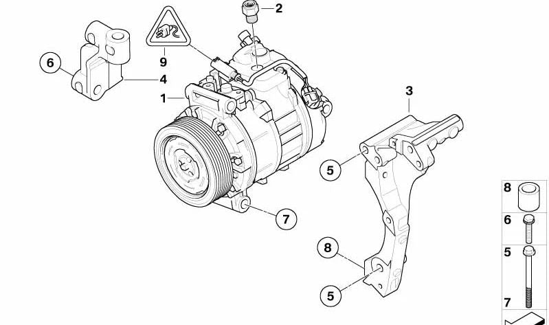 Soporte del Compresor de Aire Acondicionado para BMW E90, E92, E93 (OEM 64557838221). Original BMW