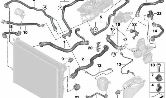 Tubo para la bomba eléctrica de refrigerante OEM 17128678498 para BMW G30, G31, G38, G32, G11, G12, G14, G15, G16. Original BMW